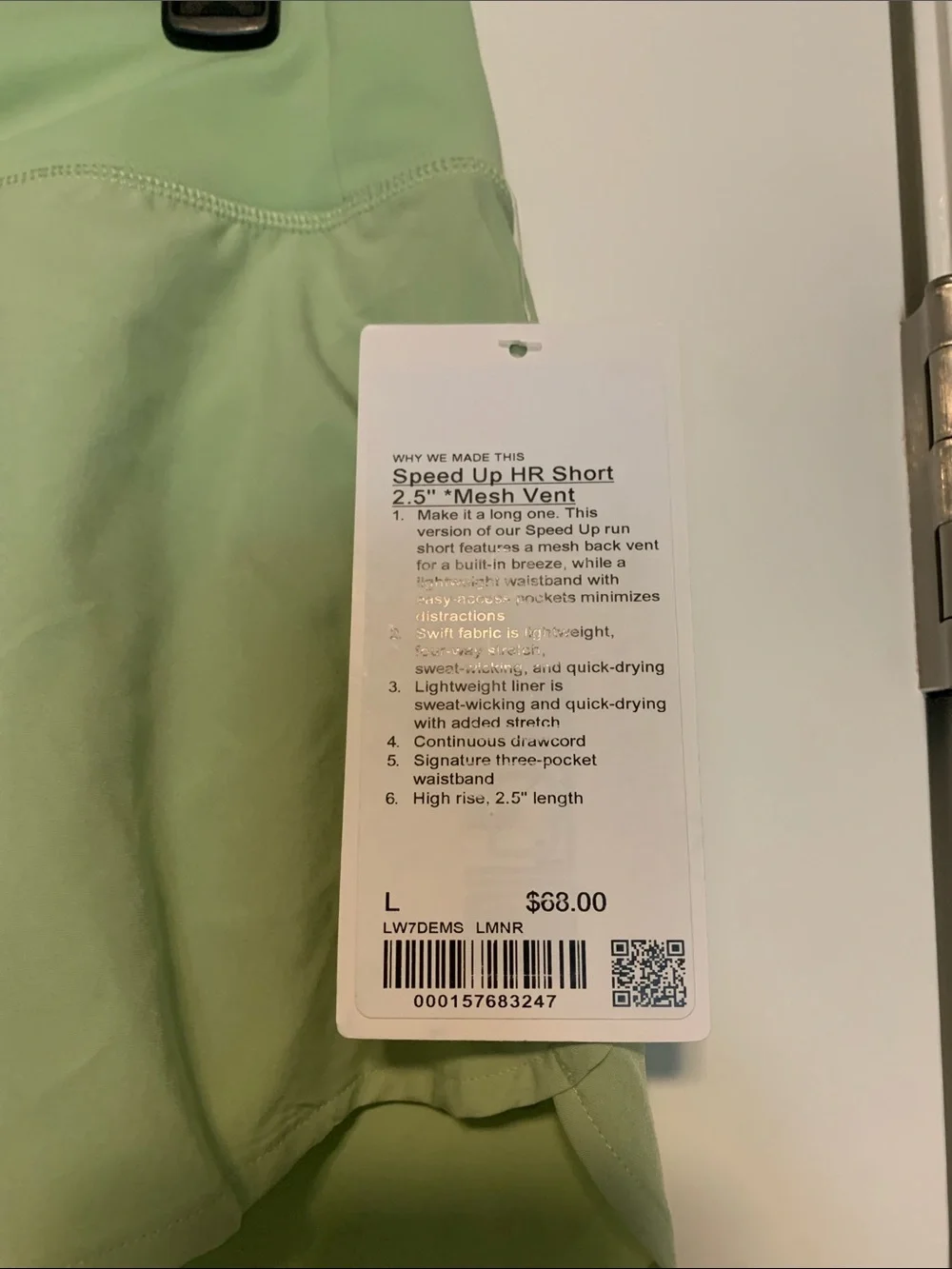 Lululemon New Style Speed Up Shorts w/ mesh vent in Lemongrass, 2.5in Sz L, NWT - Picture 4 of 6